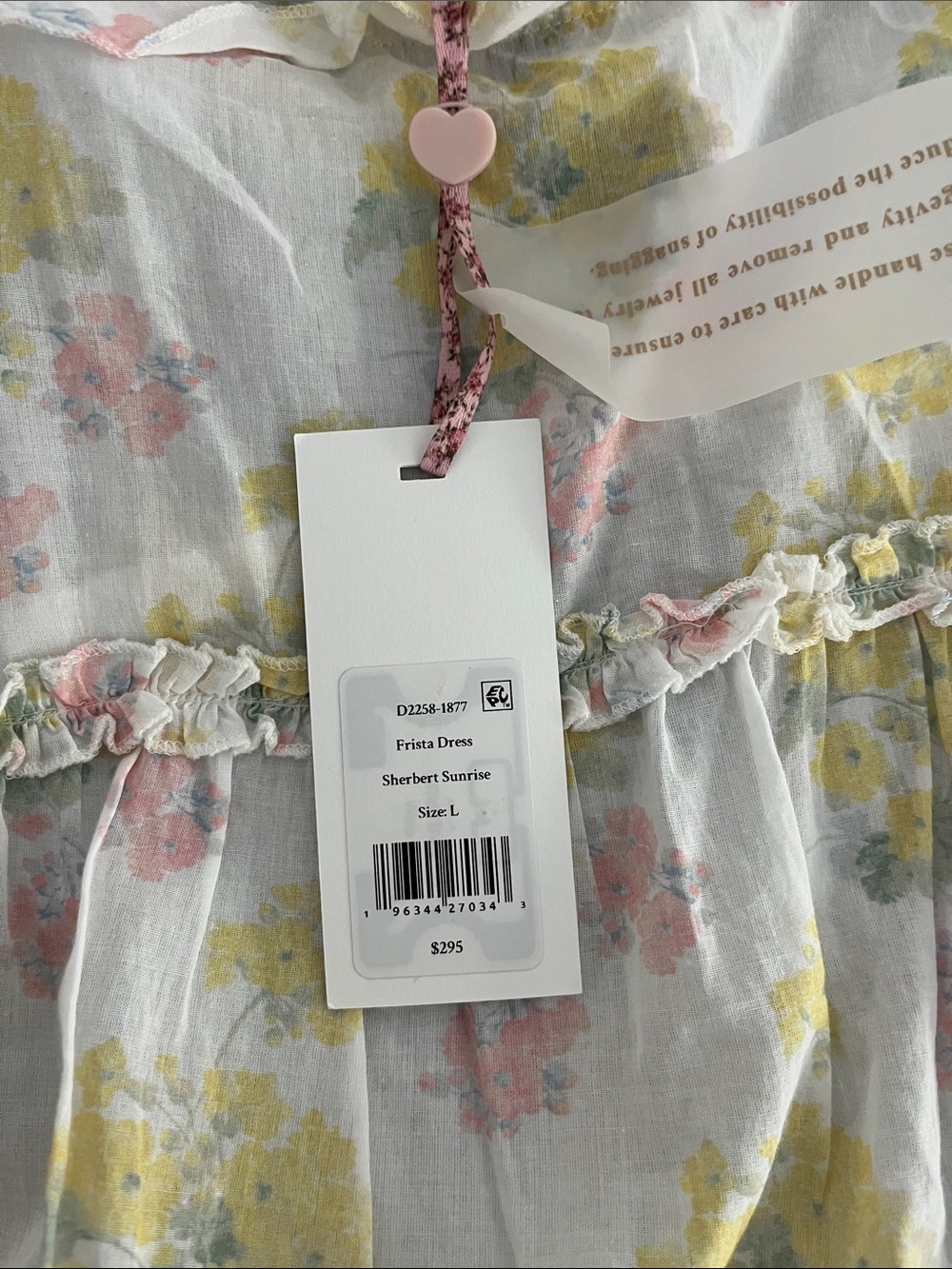 Love Shack Fancy Frista Sherbet Sunrise Dress with pink and yellow floral - Picture 6 of 6
